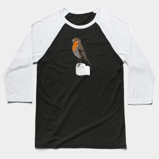 Robin Bird Illustration with Face Mask on Toilet Paper Baseball T-Shirt